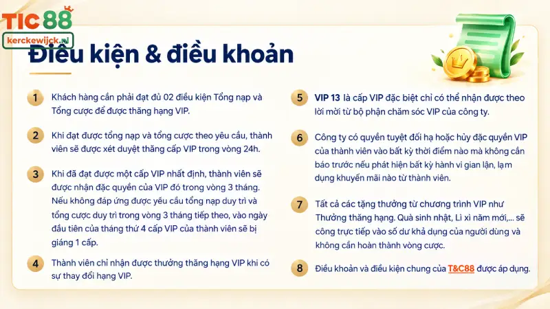 Các Cấp Bậc Thăng Hạng Và Điều Kiện Nhận Đặc Quyền TIC88 Vip
