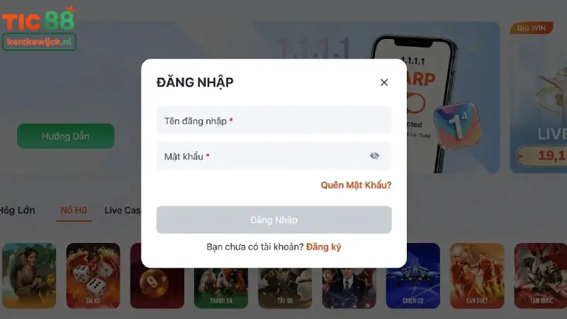 Đăng nhập TIC88 qua máy tính (PC/Laptop)